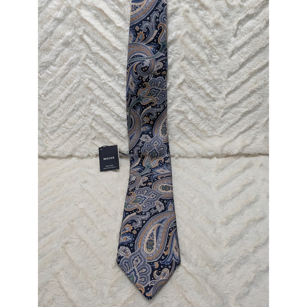 BREUER Current  BLue Paisley Silk Tie Hand Made In Italy brand new NWT‎